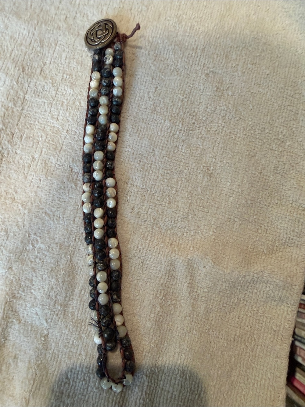 Handcrafted Pearl and Dark Brown Bead Wrap Bracelet